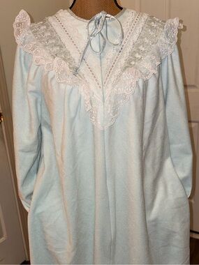 Vintage 80s Jaclyn Smith Blue Lace Nightgown L Victorian Prairie Maxi